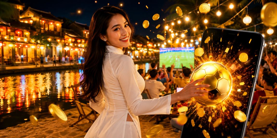 Người dùng xem tỷ lệ cá cược bóng đá tại Hội An trong trang phục áo dài